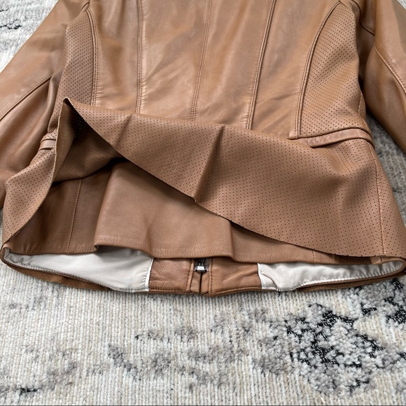 💔 SOLD 💔 White House Black Market Leather Peplum Jacket in Camel - Picture 6 of 16
